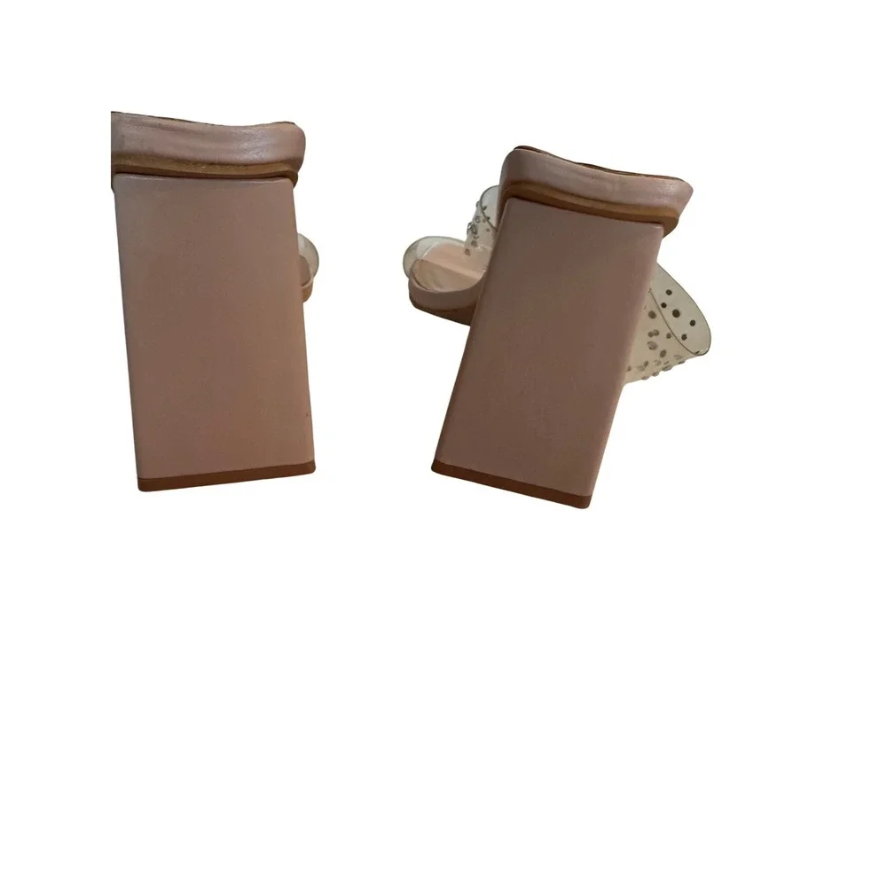 Mudd Womens Clear Rhinestone Square Toe Block Heel Slide Sandals Tan Size 7.5 - Picture 6 of 11
